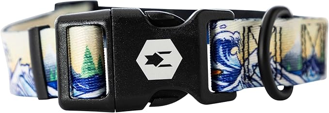 Wolfgang Heavy Duty, Adjustable Dog Collar with Quick Release Nylon Buckle for Walking & Training, MountainWave Print, Medium