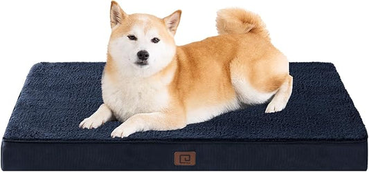 EHEYCIGA Orthopedic Dog Beds for Large Dogs with Removable Washable Cover for Crate, Navy, 35x23