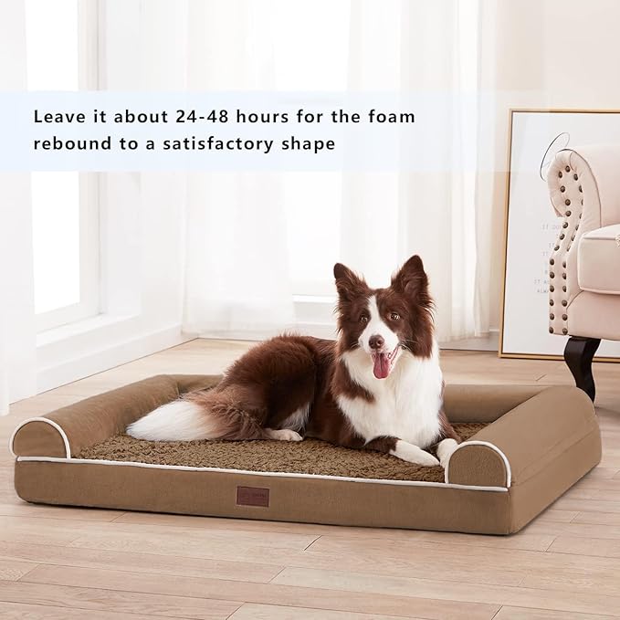 WESTERN HOME Orthopedic Dog Beds for Large Dogs, Foam Pet Sofa with Waterproof Lining, Removable Washable Cover and Nonskid Bottom, Dog Couch Bed for Comfortable Sleep,Brown Coffee