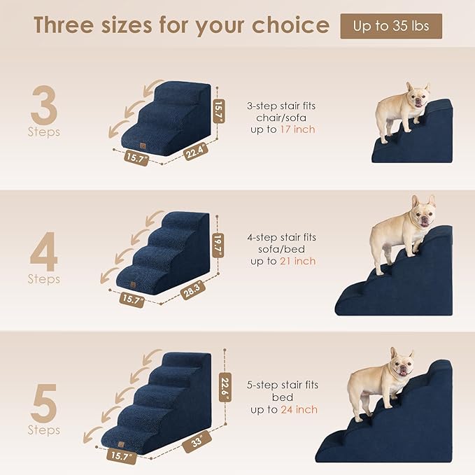 EHEYCIGA Curved Dog Stairs Ramp for High Beds 22.6" H, 5-Step Dog Steps for Small Dogs and Cats, Pet Stairs for High Bed Climbing, Non-Slip Balanced Pet Step Indoor, Navy