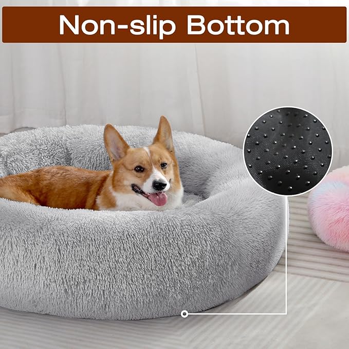 JOLLYVOGUE Dog & Cat Bed, Calming Anti-Anxiety Pet Bed for Small Dogs, Fluffy Donut Cushion for Small and Medium Pets (24")