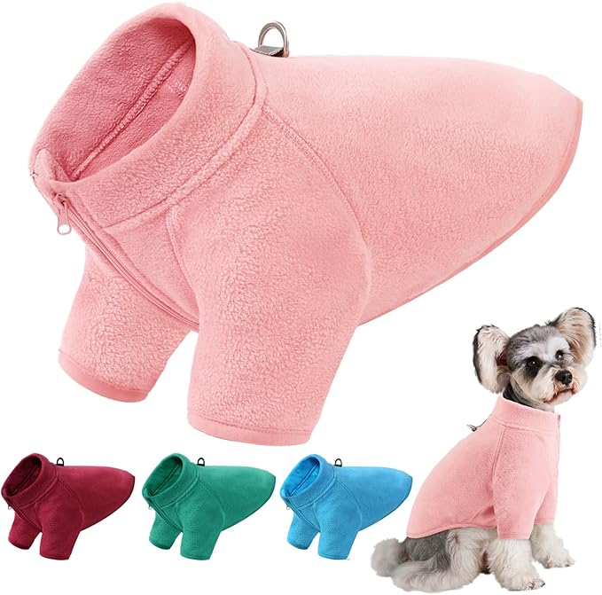 AOFITEE Dog Fleece Sweater, Small Dog Sweater, Warm Dog Sweaters for Small Dogs Male Female, Fleece Dog Vest Pet Winter Clothes, Lightweight Dog Jacket Sweatshirt with D-Ring and Turtleneck, M