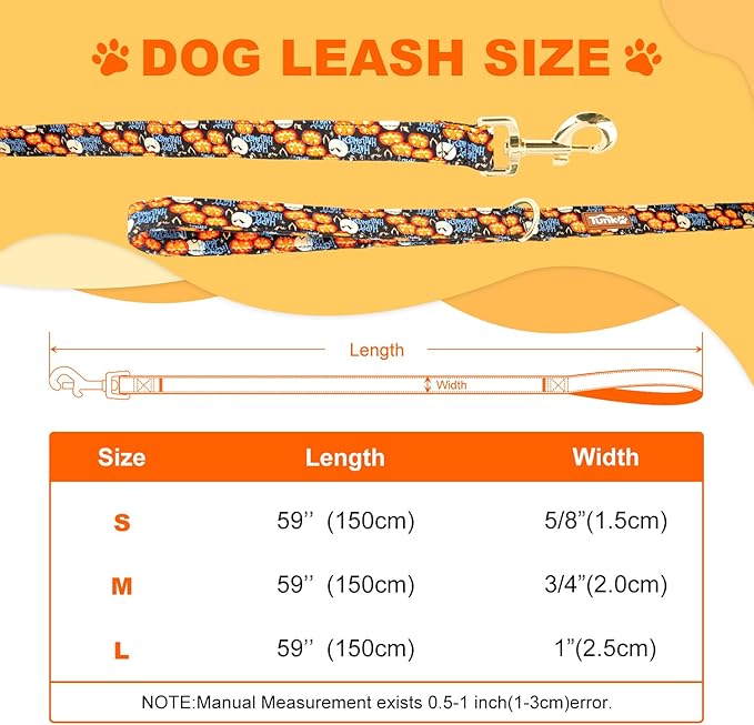 Tunkoo Happy Halloween Dog Leash with Pumpkin - Durable, Stylish, and Available in Small, Medium, Large Daily Walking M