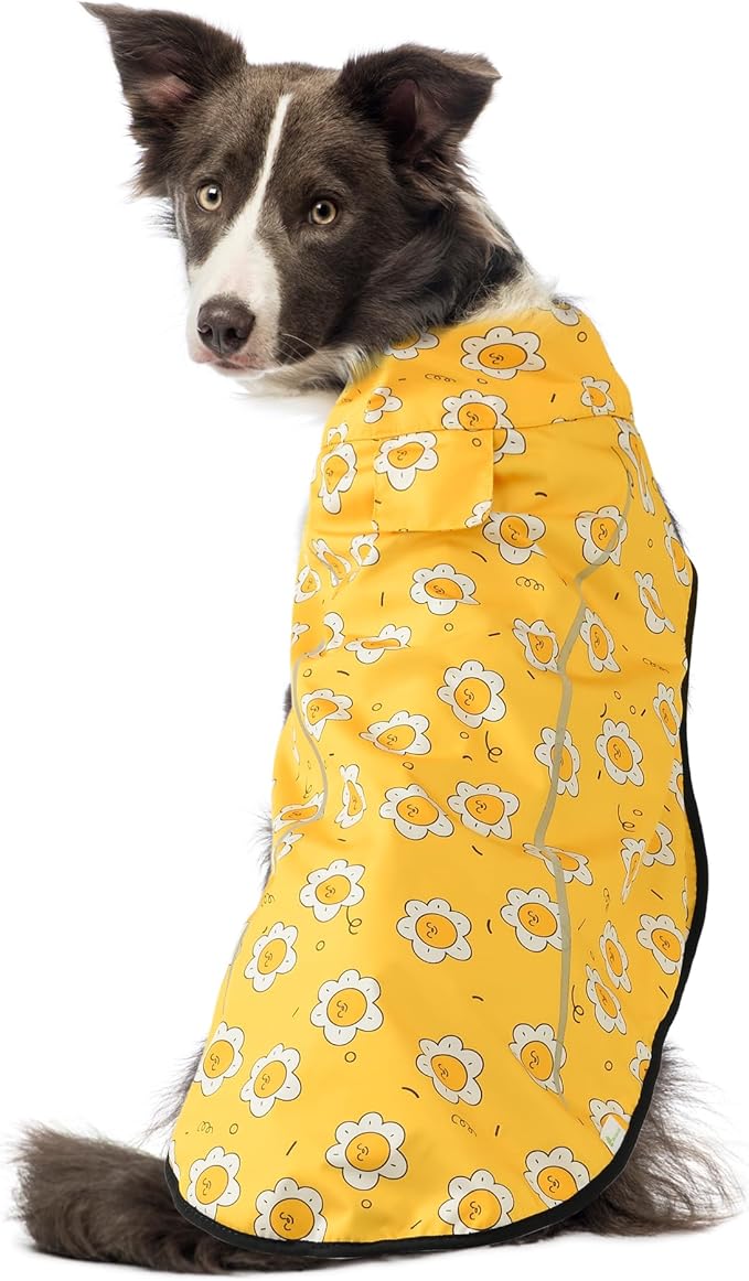 Mile High Life Dog Raincoat, Adjustable Waterproof Reflective Rain Jacket for Small Medium Large Dogs, Lightweight Breathable Pet Rain Coat with Leash Hole(Yellow Sun,XS Chest 17-23")