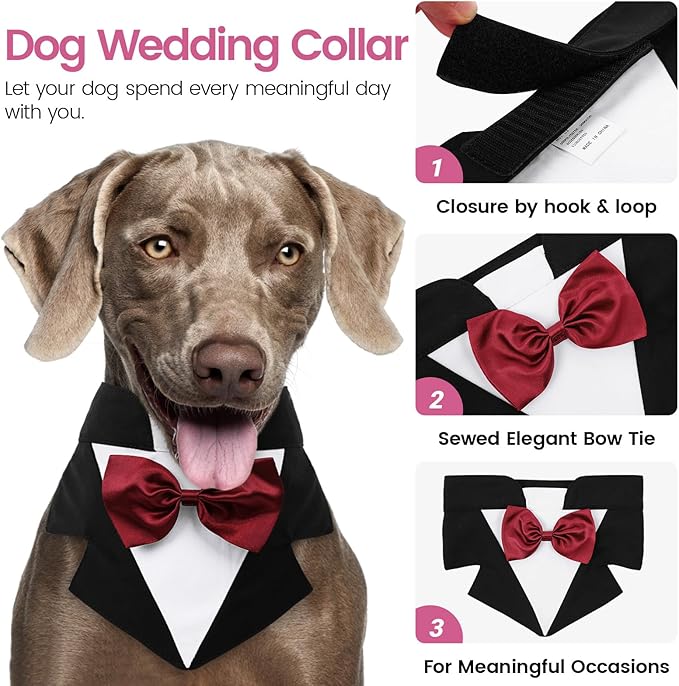 AOFITEE Formal Dog Tuxedo, Extra Large Dog Wedding Bandana Collar with Bow Tie, Adjustable Birthday Costume Valentines Outfits, Bowtie for Large Party Tux Wedding Outfit, Black XL