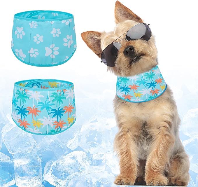 BEAUTYZOO Dog Cooling Bandana for Medium Large Dogs, 2 Pack Instant Cooling Bandanas Breathable Cooling Ice Towel Neck Wraps, Hawaiian Pattern Pet Scarf Keep Dogs Cool in Hot Summer, Blue S
