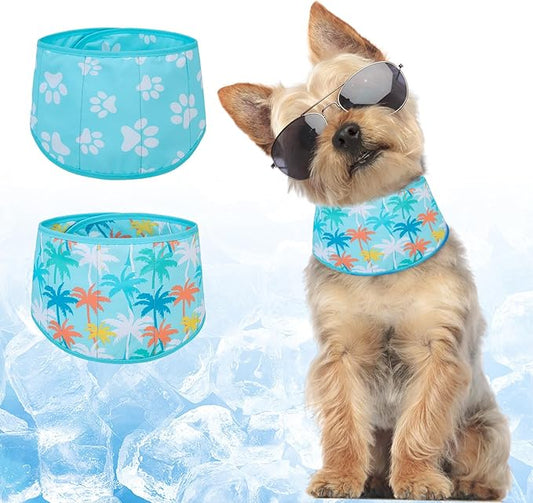 BEAUTYZOO Dog Cooling Bandana for Medium Large Dogs, 2 Pack Instant Cooling Bandanas Breathable Cooling Ice Towel Neck Wraps, Hawaiian Pattern Pet Scarf Keep Dogs Cool in Hot Summer, Blue S