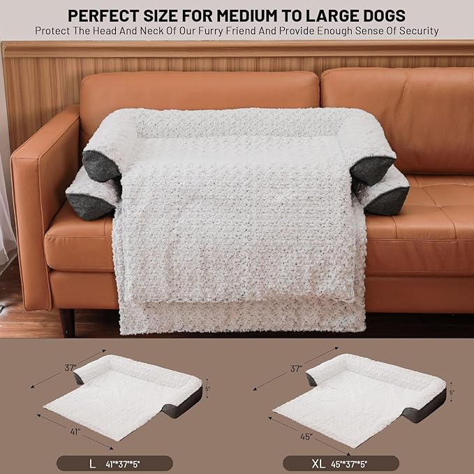 Luxurious Calming Dog Bed Mats, 45" Large Dog Couch Bed for Furniture Protector with Removable Washable Cover, Fluffy Plush Dog Mat for Large Medium Small Dogs and Cats,White Gray