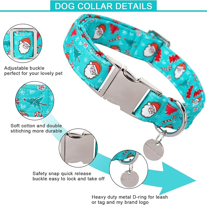 Christmas Dog Collar, Christmas Collar for Puppy Girl Boy Dog or Cat, Holiday Dog Collar with Durable Metal Buckle, Cute Pet Collar, L