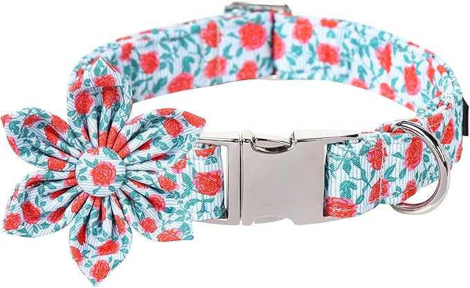 Lionet Paws Design Dogs Collar Cute Adjustable Flower Dog Collars for Girl Female Medium Large Dogs with Rose XL