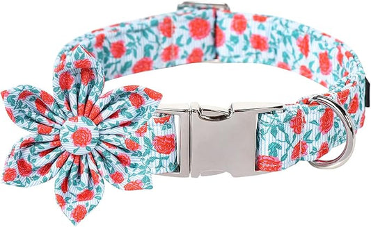 Lionet Paws Design Dogs Collar Cute Adjustable Flower Dog Collars for Girl Female Medium Large Dogs with Rose XL