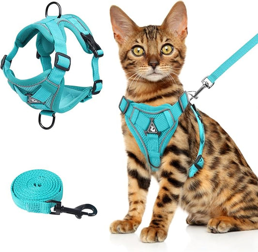 Summer cat Chest Harness and Leash, Anti-Escape Adjustable Soft mesh cat Leash and Chest Harness Set for All Types of Cats cat Vests (Emerald, L)