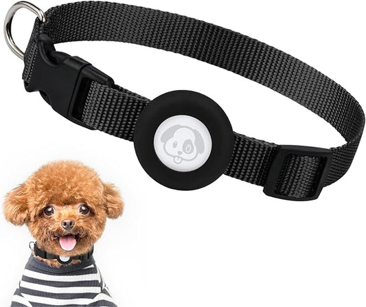 Compatible with Airtag Dog Collar, Adjustable Air Tag Dog Collar with Durable Quick Snap Buckle, Imitation Nylon Dog Collar with Waterproof Apple Airtag Holder for Small Dogs (S(6"-16"), Black)