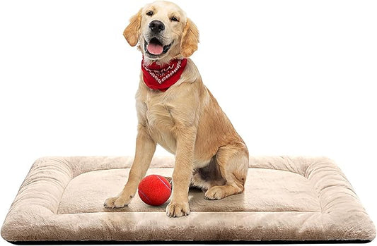 Ultra Soft Dog Bed for Medium/Large Dogs, Fit Metal Crates - Washable & Anti-Slip Kennel Pad, Cozy Sleeping Mat - Cream, 36"