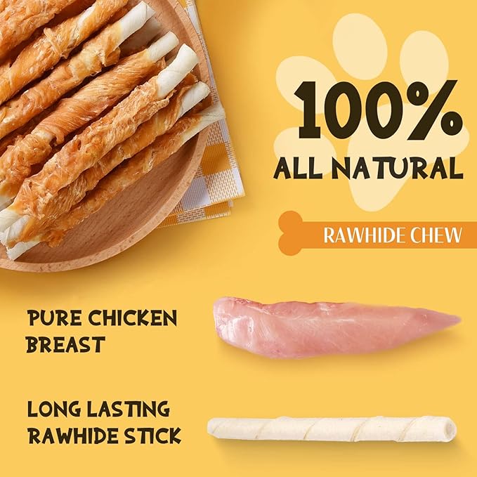 ASMPET Dog Treats Small Dogs, Chicken Wrapped Rawhide Bones Dog Chews Long Lasting for Cleaning Teeth Grain Free for Medium Large Breed(20 pcs 10.6 oz)