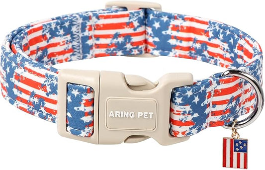 ARING PET 4th of July Dog Collar-Cute Patriotic Dog Collars, Adjustable American Flag Pet Collars Puppy Collar with Quick Release Buckle