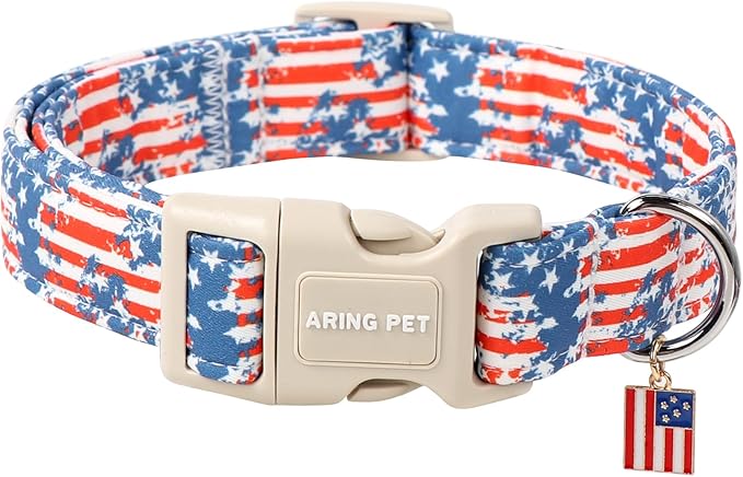 ARING PET 4th of July Dog Collar-Cute Patriotic Dog Collars, Adjustable American Flag Pet Collars Puppy Collar with Quick Release Buckle
