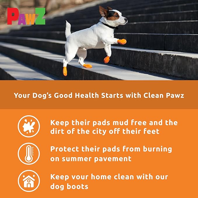 PawZ Rubber Dog Boots for Paws to 2" - All-Weather Dog Booties for Hot Pavement, Sand, Snow, Mud, and Rain - Anti Slip Dog Socks - XS, Orange