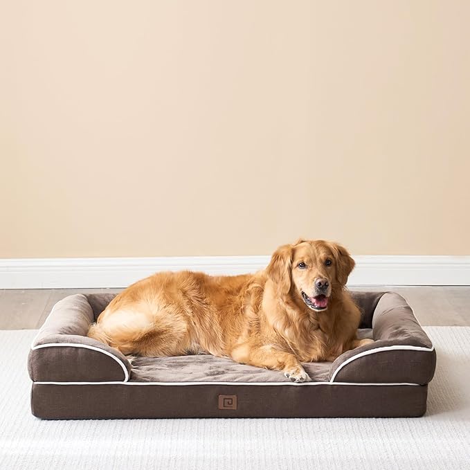 EHEYCIGA Orthopedic XL Dog Beds, Waterproof Memory Foam Dog Bed for Extra Large Dogs, Non-Slip Bottom and Egg-Crate Foam Big Pet Couch Bed with Washable Removable Cover, Brown