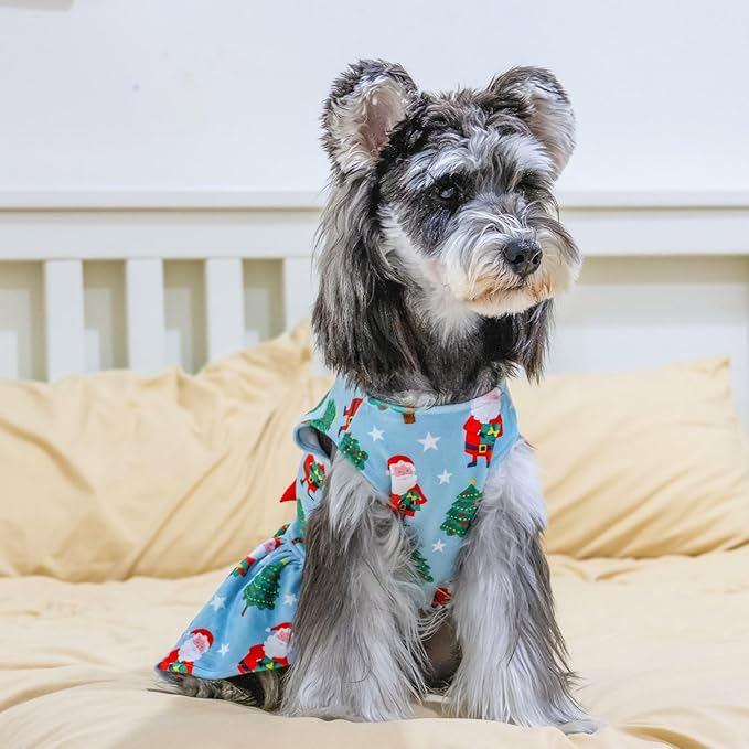 CuteBone Dog Dresses Christmas Outfit Velvet Holiday Small Dogs Clothes Onesie Pet Apparel Girl Puppy Skirt with Bow Hair Rope CVA34S