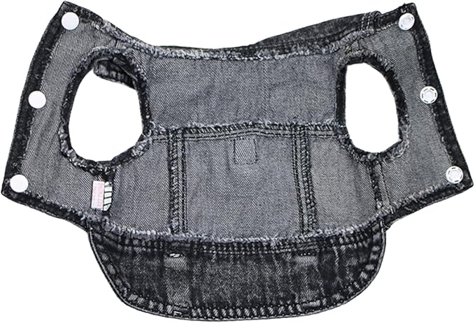 Puppy Clothes for Small Dogs Boy,Classic Western Denim Dog Coat,Dog Jeans Jacket with Leash D-Ring,Pet Cat Costumes,Cooling Harness Vest for Walking (Black, Large)