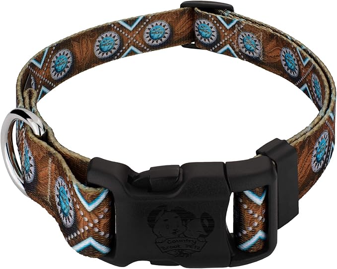 Country Brook Petz - Deluxe Saddle Up Dog Collar - Made in The U.S.A. - Country and Western Collection Featuring Rustic Designs (5/8 Inch, Small)