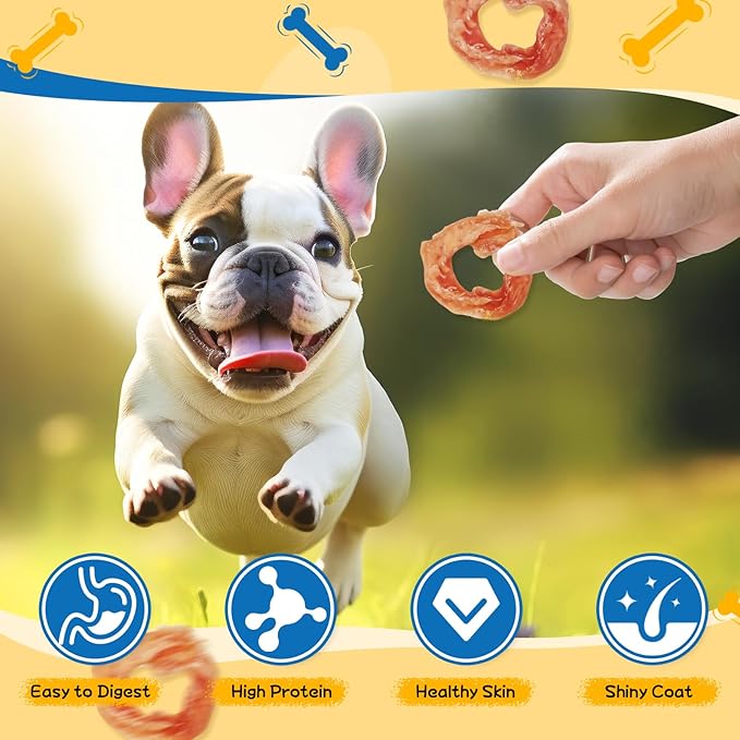 Dog Treats Chicken Jerky Rings, Natural Chicken Breast, Healthy Training Rewards for Dogs w/Glucosamine Chondroitin