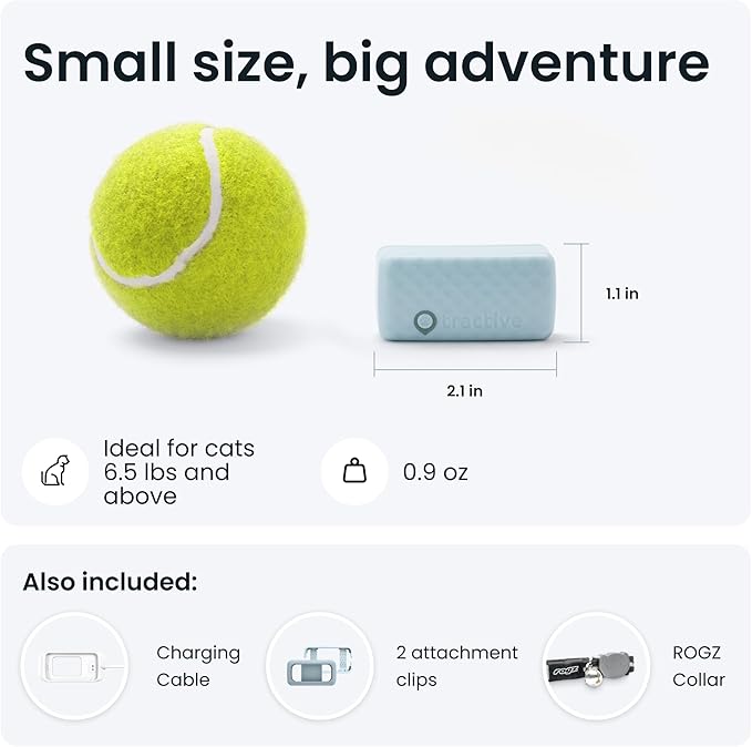 Tractive GPS Cat Tracker (6.5 lbs+), Real-time Pet Location Tracker, Health & Wellness Alerts, Battery Life Up to 7 Days, Breakaway Cat Collar Included (Mint)