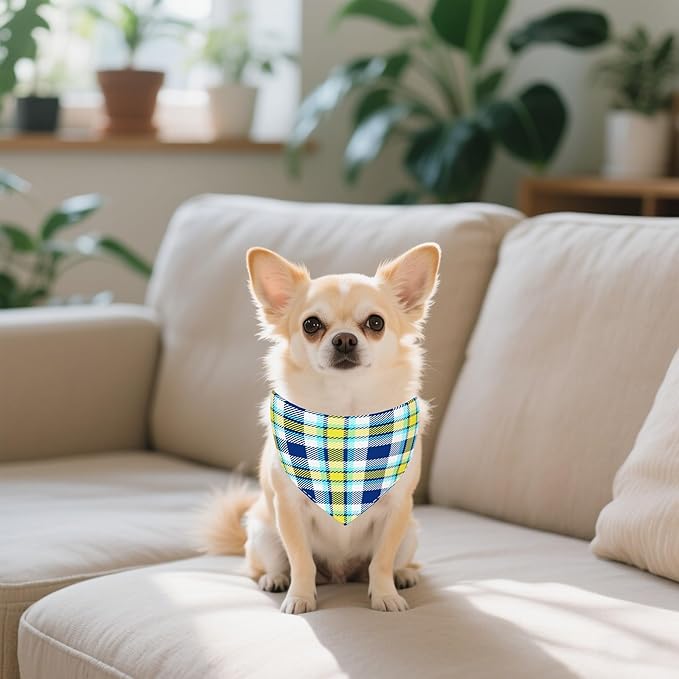 7 PCS Plaid Dog Bandanas for Small Dogs Kittens Polyester Dog Bandanas for Puppy Doggy XS Print One Side Scarves Party Grooming S