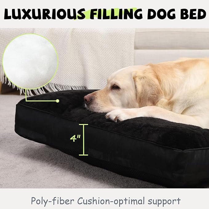Dog Crate Bed Waterproof Deluxe Plush Dog Beds with Removable Washable Cover Anti-Slip Bottom Pet Sleeping Mattress for Large, Medium, Jumbo, Small Dogs, 47 x 29 inch, Black