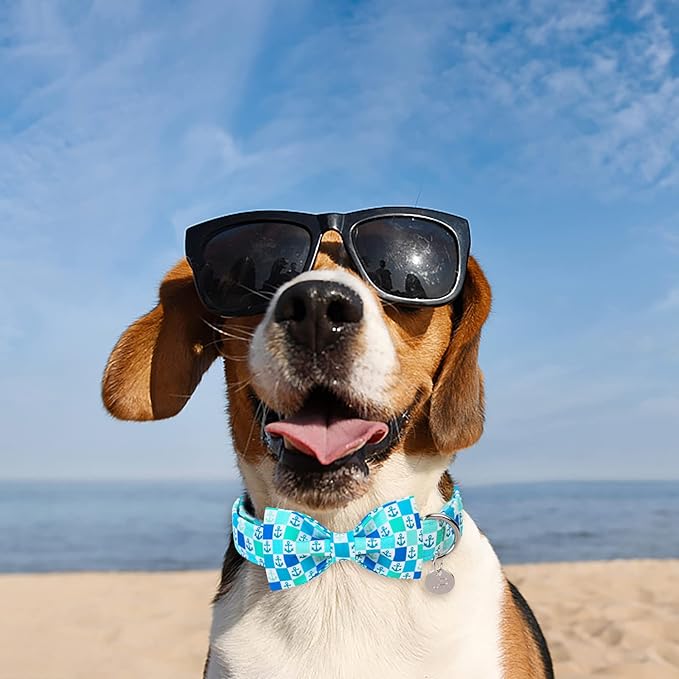 Dog Collar with Bow Tie, Comfortable Cotton Summer Dog Bowtie Collar, Durable Metal Buckle Cute Pet Collar for Medium Girl Boy Dog, M