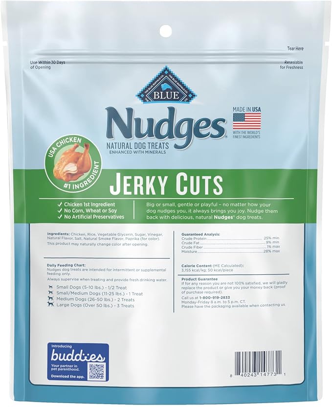 Blue Buffalo Nudges Jerky Cuts Natural Dog Treats Chicken Bag