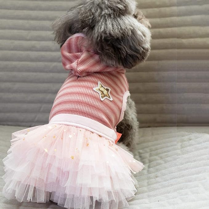 KYEESE Dog Sweater Dresses for Small Dogs with Hoodie Cat Dress Puppy Dog Dress with Leash Hole