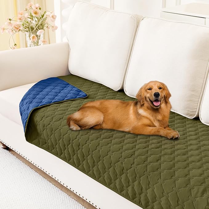 Smiry Waterproof Dog Bed Cover Blanket, Soft Reversible Pet Blanket, Washable Leakproof Cats Dogs Couch Cover for Sofa, Couch, Furniture (30x70 Inch, Green/Navy)