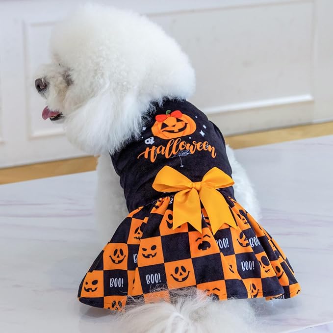 CuteBone Dog Dresses Velvet Holiday Small Dogs Clothes Onesie Pet Apparel Girl Puppy Skirt with Bow Hair Rope CVA24XS-D