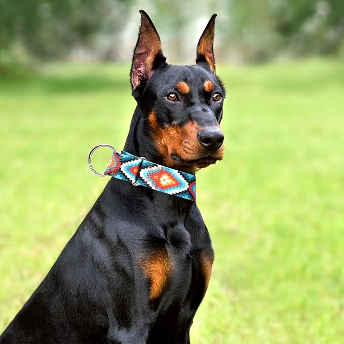 1.5 Inches Martingale Collar for Dogs,Adjustable Heavy Duty Training Collars with Blue African Tribal Mexican Native Boho Pattern, No Slip Dog Collar Perfect for Training, Walking, Hunting(XL)