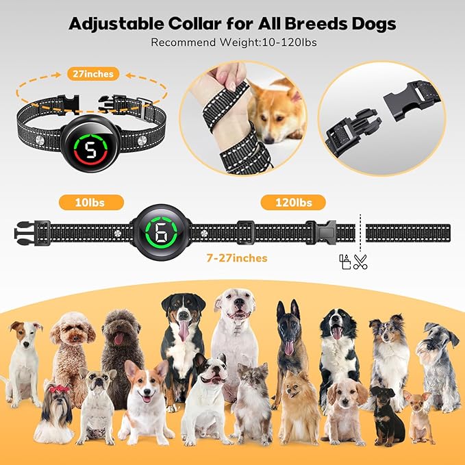 Bark Collar for Large Dog & Medium Dogs, Birkhey Dog Bark Collar, Rechargeable Automatic Bark Shock Collar, Anti Barking Collar with Beep Vibrating Shock, 5 Sensitivity for Barking Control & Training