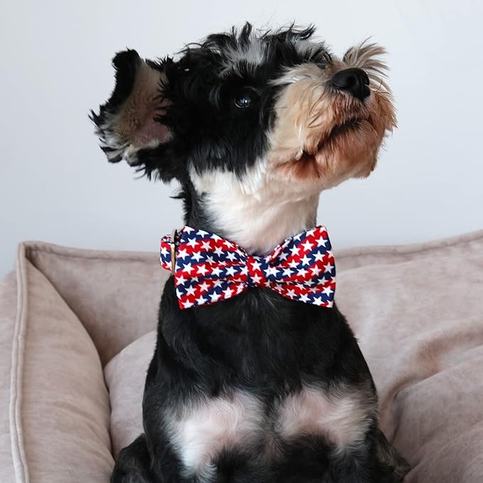 Lionet Paws Patriotic Dog Collar with Bowtie, 4th of July, Soft and Comfortable, Adjustable Collar for Medium Dogs, Neck 13.5-22 inches