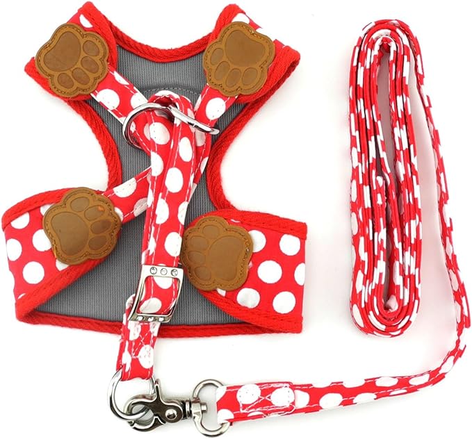 SMALLLEE_LUCKY_STORE CWYP00068-Red-S New Soft Mesh Nylon Vest Pet Cat Small Medium Dog Harness Dog Leash Set Leads ,Red , S