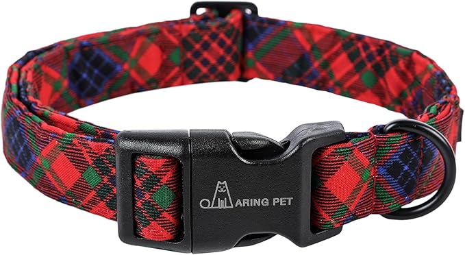 ARING PET Christmas Dog Collar-Cotton Lightweight Dog Collars, Adjustable Christmas Plaid Pet Collars Puppy Collar with Quick Release Buckle