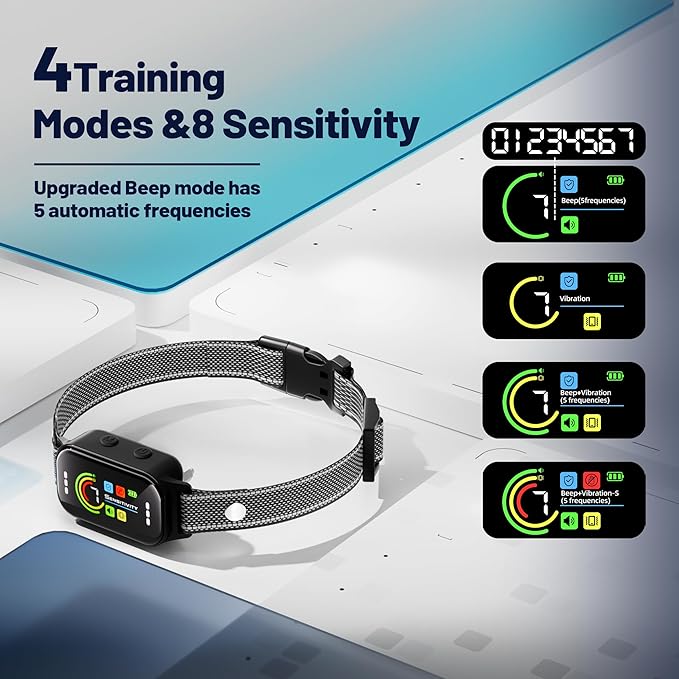 Dog Bark Collar,Bark Collar for Large Medium Small Dogs, Rechargeable Smart Bark Collar, Anti Barking Training Collar with 7-Level Sensitivity + 5 Safety Modes Humane Training System