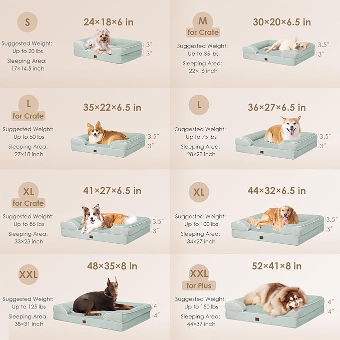 EHEYCIGA Orthopedic Dog Bed for Small Dogs, Waterproof Memory Foam Small Dog Beds with Sides, Non-Slip Bottom and Egg-Crate Foam Medium Pet Couch Bed with Washable Removable Cover, Sage Green
