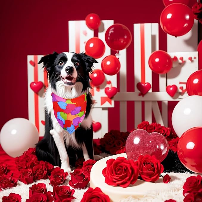 10PCS Valentines Day Dog Bandanas with Heart Lip Rose Love Print for Small XS Breed Dog Triangle Bibs Scarves for Boys and Girls Holiday Grooming Accessories
