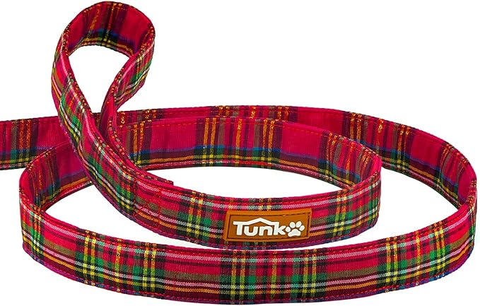 Tunkoo Dog Leash Christmas Plaid with Soft Comfy Cotton Handle,Girl Pet for Small Medium Large Dogs Cats Daily Walking(Red Plaid,M)
