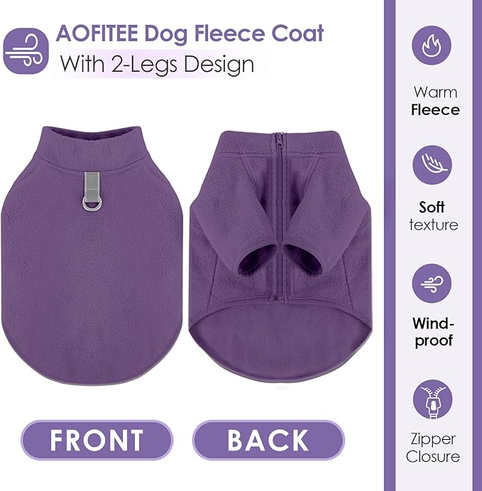 AOFITEE Dog Fleece Sweater, Dog Sweaters for Medium Dogs Girl Boy, Warm Dog Sweater for Dogs Male Female, Fleece Dog Vest Lightweight Dog Winter Jacket Sweatshirt with D-Ring and Turtleneck, L