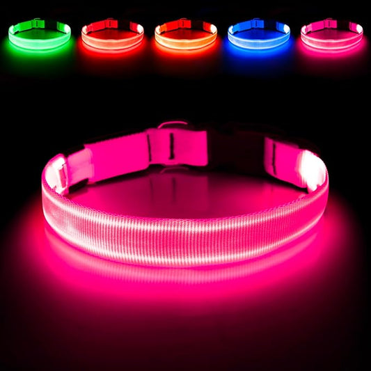 Illumifun LED Dog Collar - USB Rechargeable Light Up Dog Collar, Adjustable Safety Collar Light for Your Dogs Glow in The Dark (Pink, Medium)