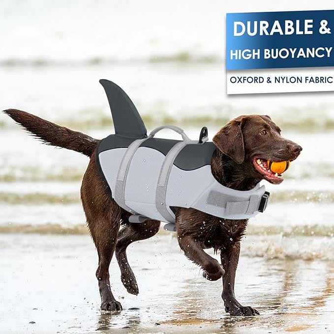 AOFITEE Dog Life Vest for Swimming, Shark Dog Life Jacket Large, High Flotation Dogs Swimming Vest with Rescue Handle and Reflective Stripe, Dogs Lifesaver Swimsuit for Boating Summer Pool Beach, XL
