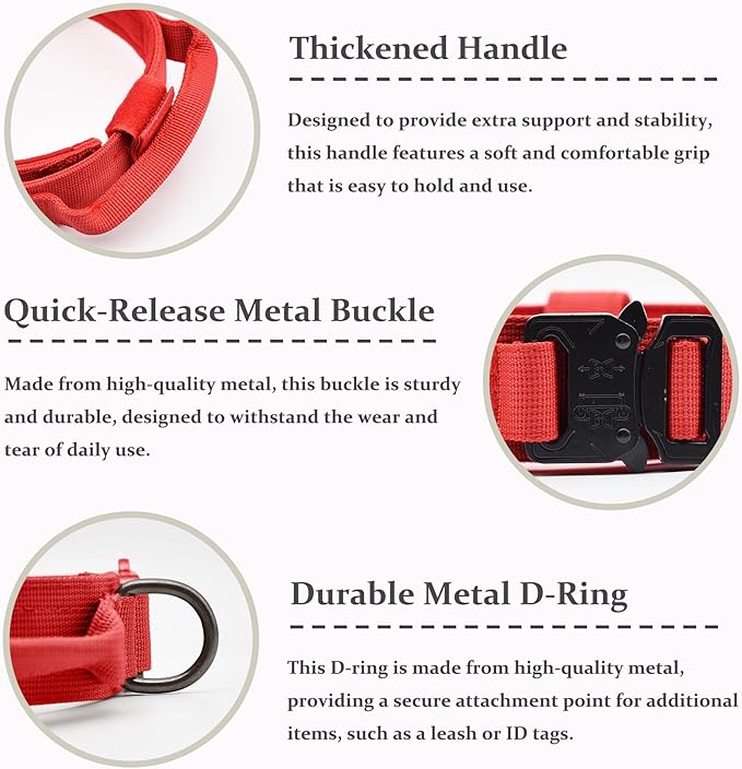 Tactical Dog Collar, Adjustable Military Training Nylon Dog Collar with Control Handle and Heavy Quick-Release Metal Buckle for Small Medium Large Dogs, Red M