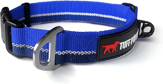 Tuff Pupper Heavy Duty Dog Collar | Reflective with Aluminum D-Ring Leash Clip | Separate Dog ID Tag Attachment | Easy Sizing for All Breeds