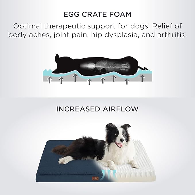 Bedsure Large Dog Bed for Crate - Orthopedic Waterproof Pet Beds with Removable Washable Cover, Egg Crate Foam Crate Mat, Suitable for Pet Up to 50 lbs